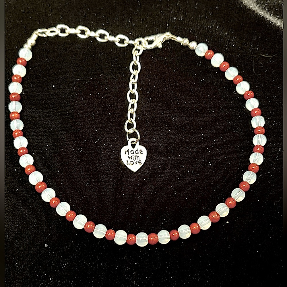 Opalite & Red Coral Anklet